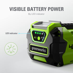 Greenworks GMAX 40V fast charge in 60 minutes reduces downtime.
