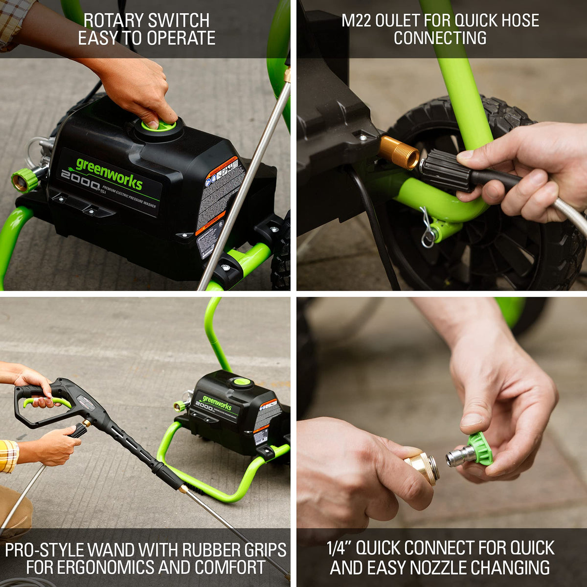 Greenworks GPW2000-1RG power cord, inline GFCI for outdoor safety.