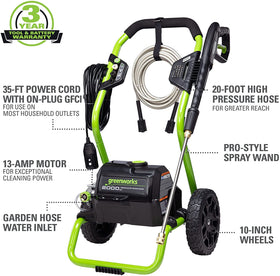 Greenworks GPW2000-1RG side view, lightweight design for easy maneuvering.