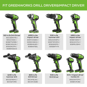 Greenworks carrying case with labeled compartments keeps bits organized and portable.
