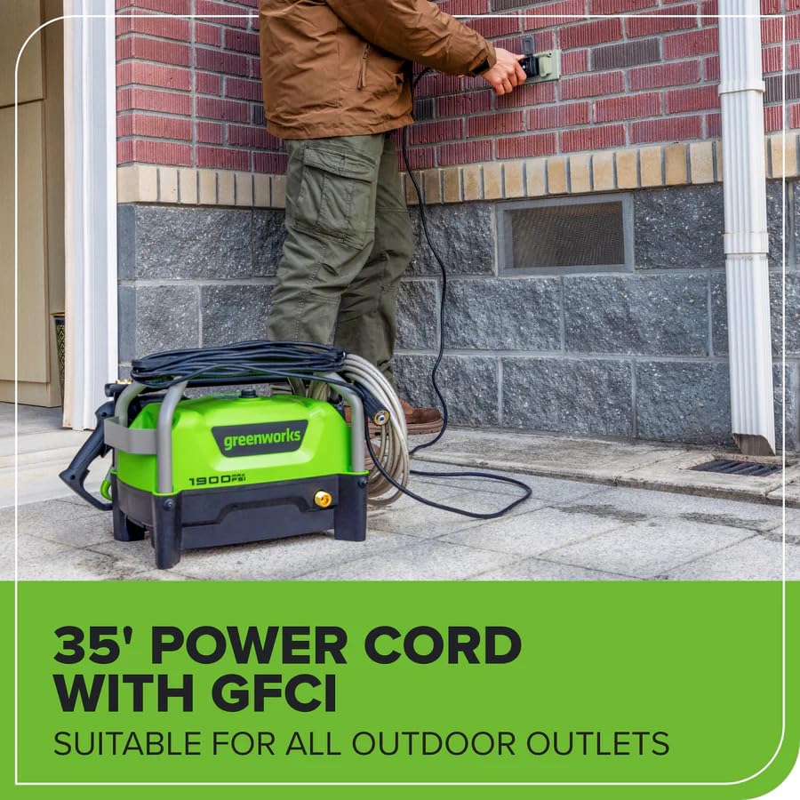 Greenworks pressure washer refreshing patio furniture with even spray.