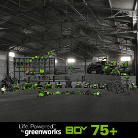 Greenworks PRO 80V 4.0Ah battery in use during outdoor work for stability