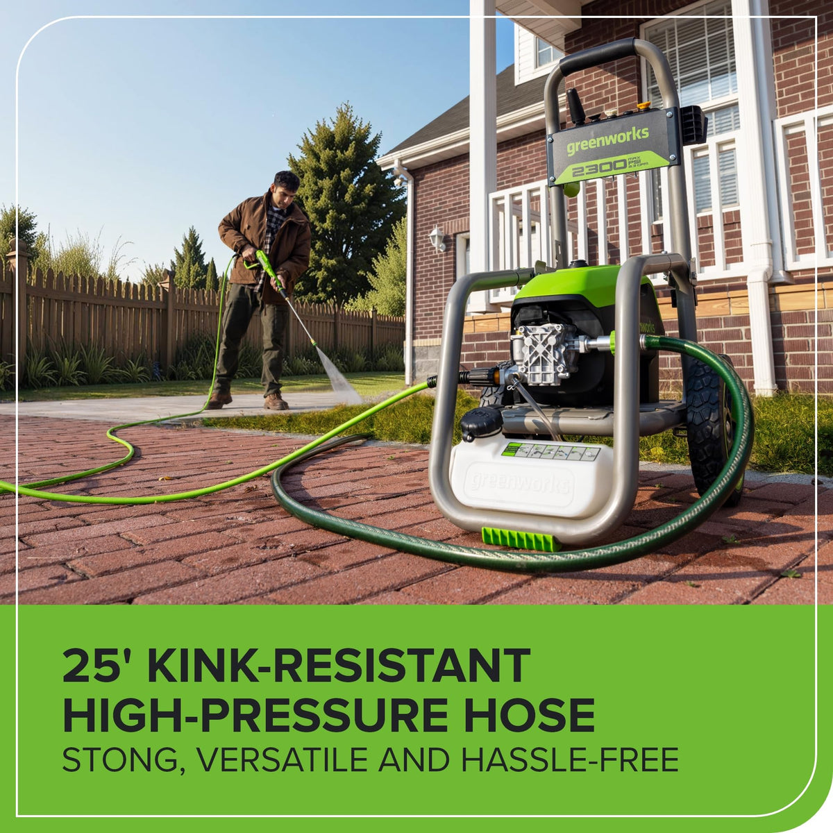 Greenworks Pro brushless 2300psi soap nozzle for detergent application.