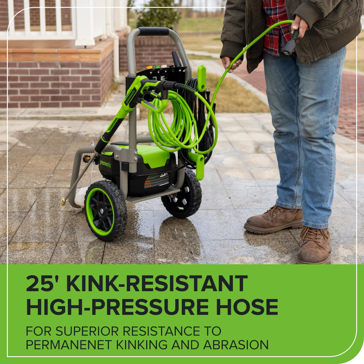 Greenworks Pro foldable handle design for easy storage and transport