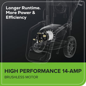 Greenworks Pro rugged steel frame provides stability on uneven ground