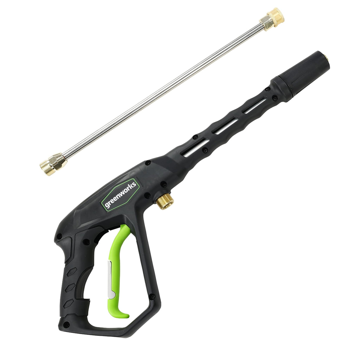 Greenworks spray gun 2300 PSI, metal construction ensures a consistent spray.