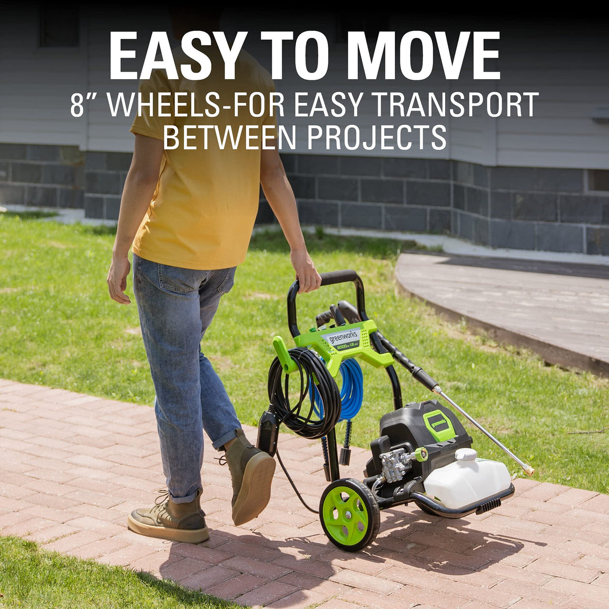 Greenworks vehicle washing for easy, even exterior care.