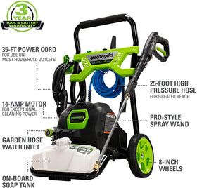 Greenworks wand and nozzles for targeted cleaning on surfaces.