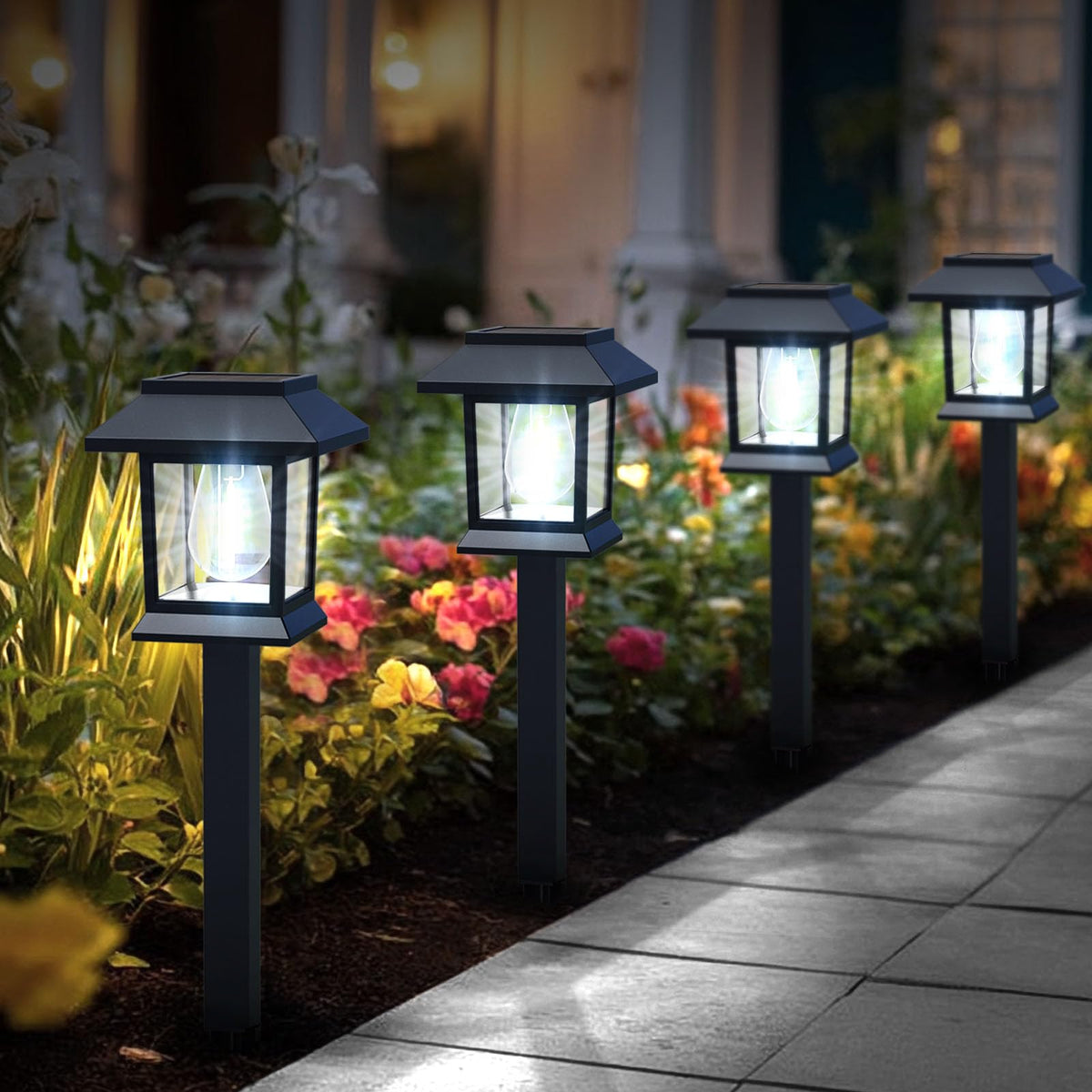Greluna solar lights illuminate garden pathways with warm Edison-style glow