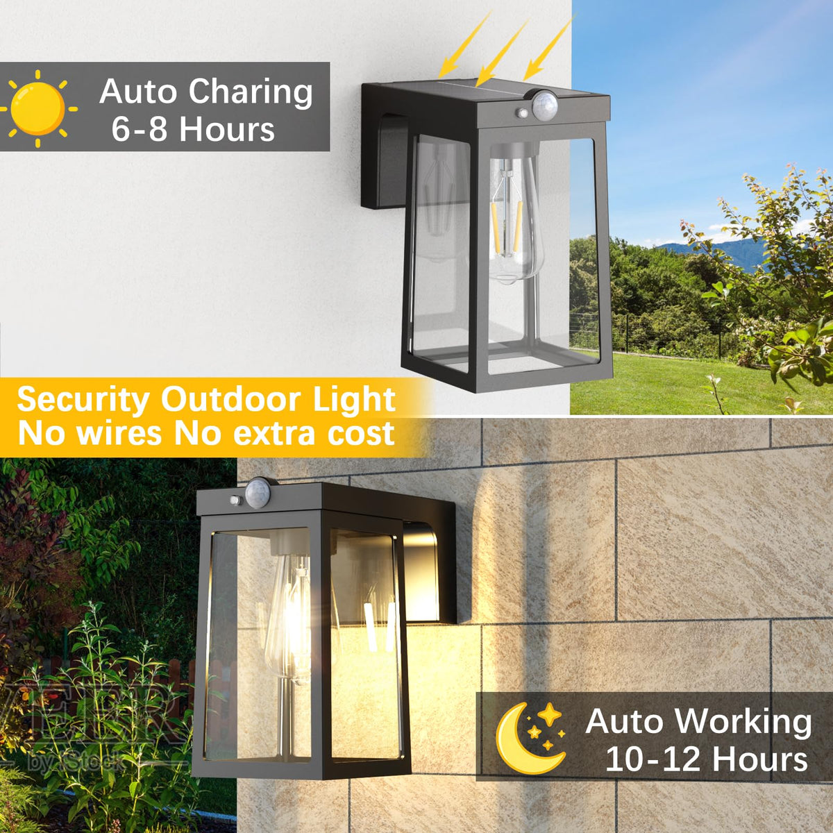Greluna solar motion patio wall sconce lights pathways and enhances evening safety.