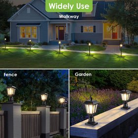 Greluna solar panel rechargeable battery powers automatic dusk-to-dawn lighting.