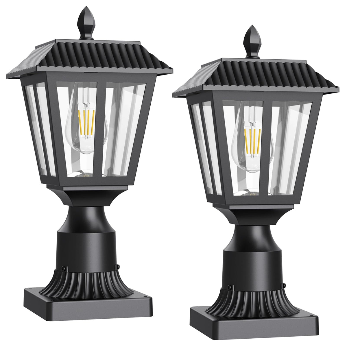 Greluna solar post light 2-pack illuminates the front yard at dusk