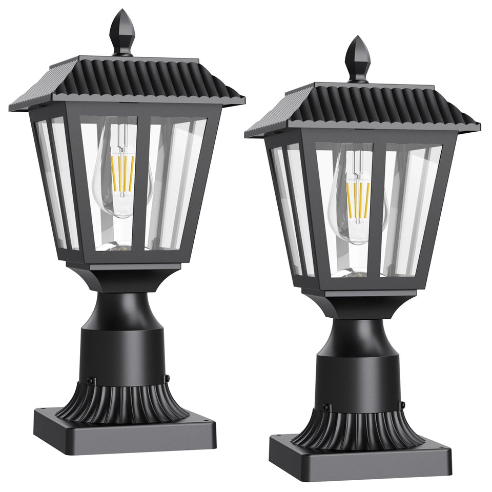 Greluna solar post light 2-pack illuminates the front yard at dusk