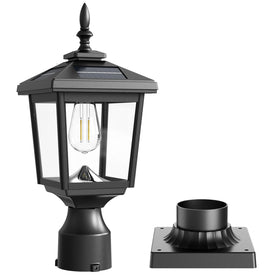 Greluna Solar Post Light front view on 6x6 wood post enhances curb appeal with soft illumination.