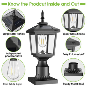 Greluna Solar Post Light cool white glow highlights pathways with gentle, non-glare light.