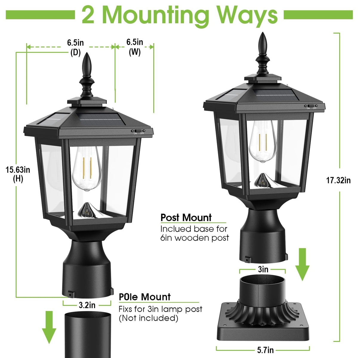 Greluna Solar Post Light ideal for driveways and walkways with automatic dusk-to-dawn operation.