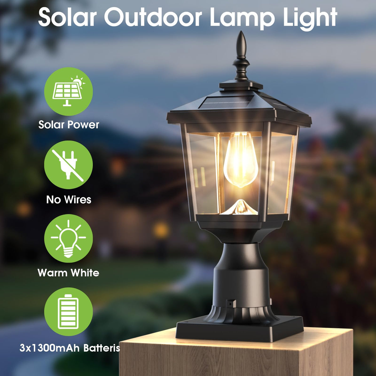 Greluna dusk-to-dawn solar post light powers on automatically at night