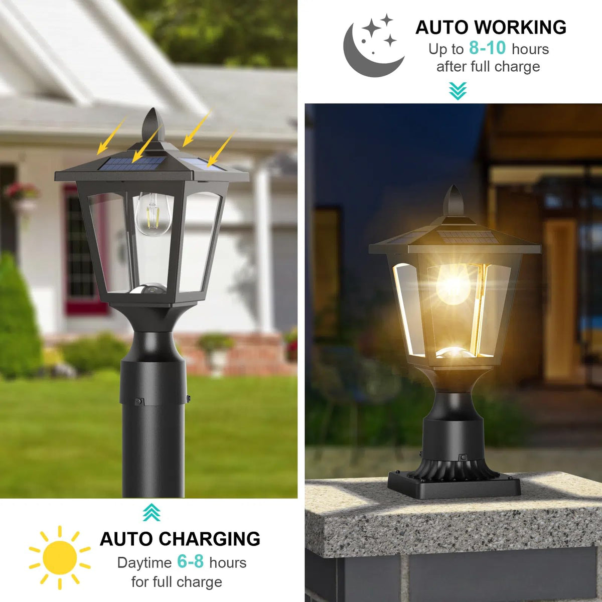 Greluna solar post light IP65 weatherproof design withstands rain and snow.