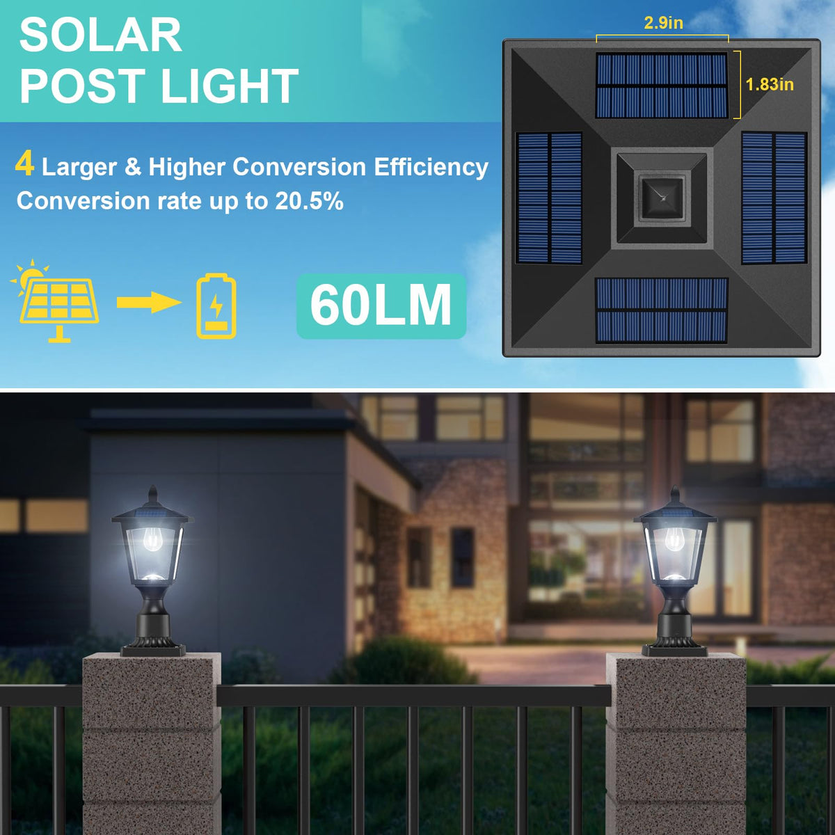 Greluna solar post light with pier-mount base for easy patio setup