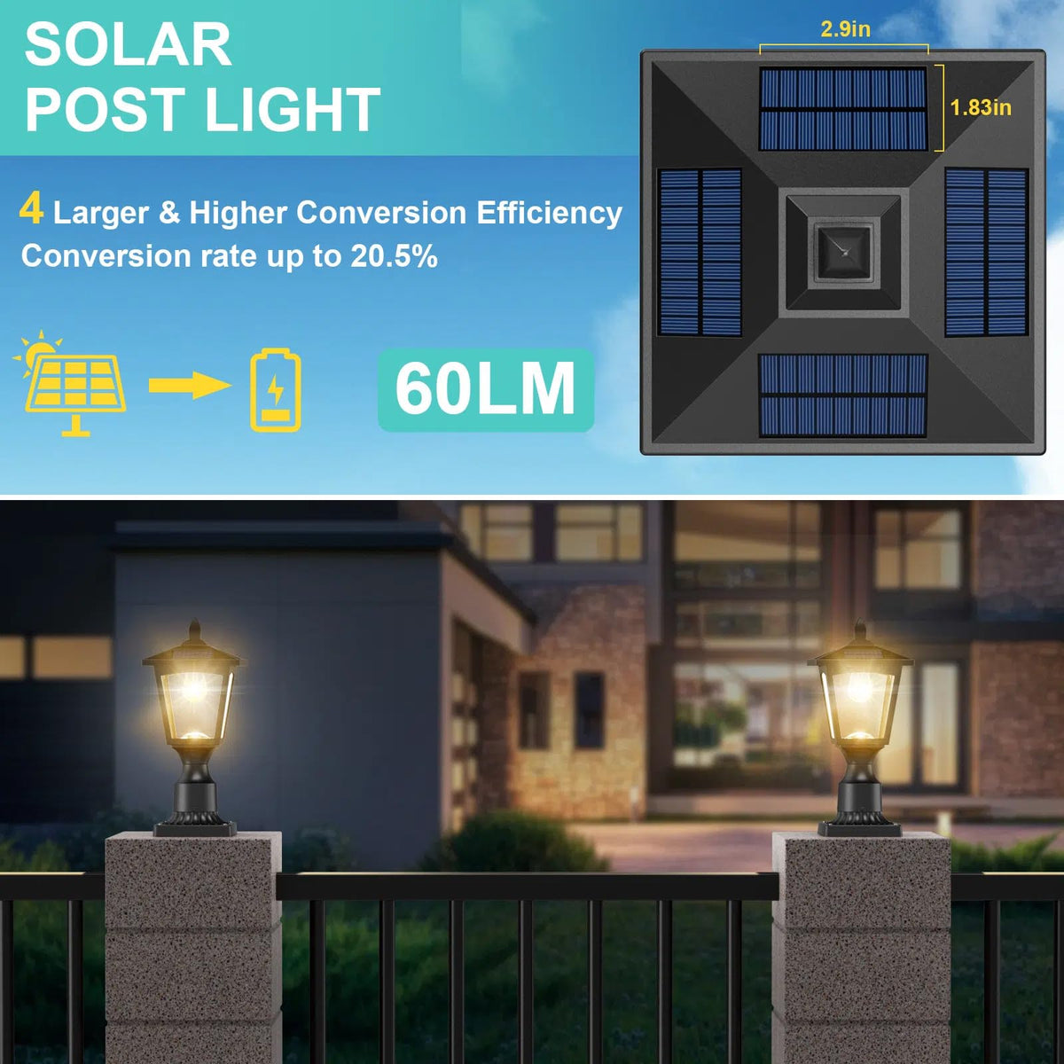 Greluna solar post light warm white glow enhances garden ambience.