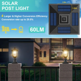 Greluna solar post light warm white glow enhances garden ambience.