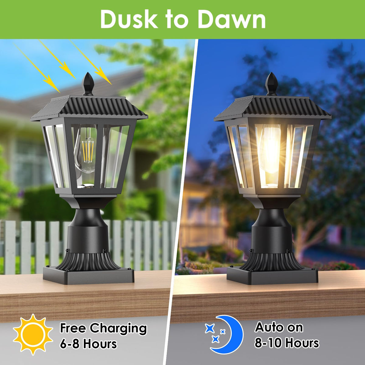 Greluna warm white solar lamp post offers energy-saving illumination.