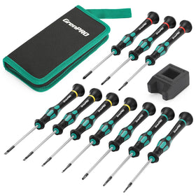 GRENPRO 10-piece precision screwdriver set close-up showing compact design for on-the-go repairs