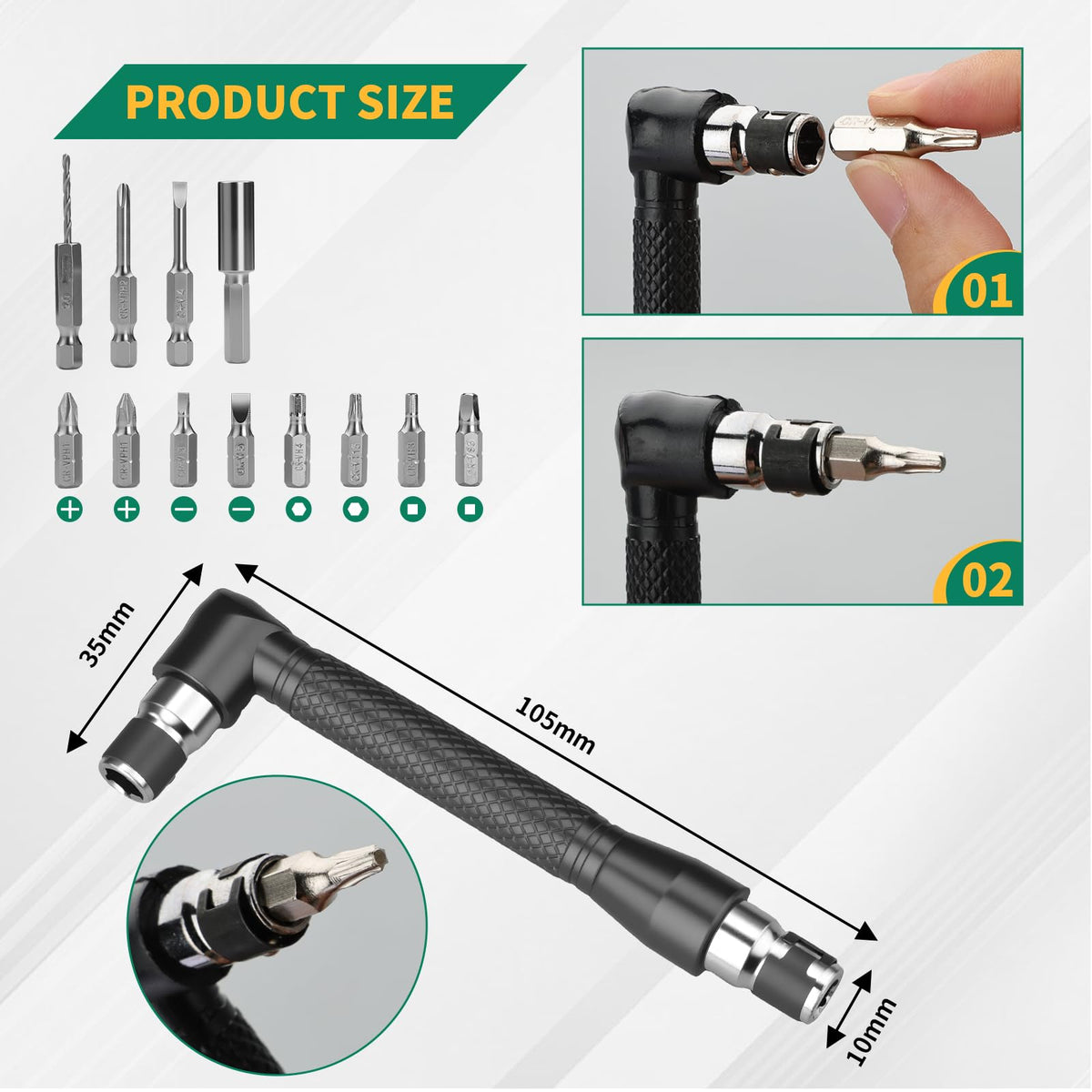 Grenpro 105-degree long right-angle attachment helps reach deep corners with minimal effort