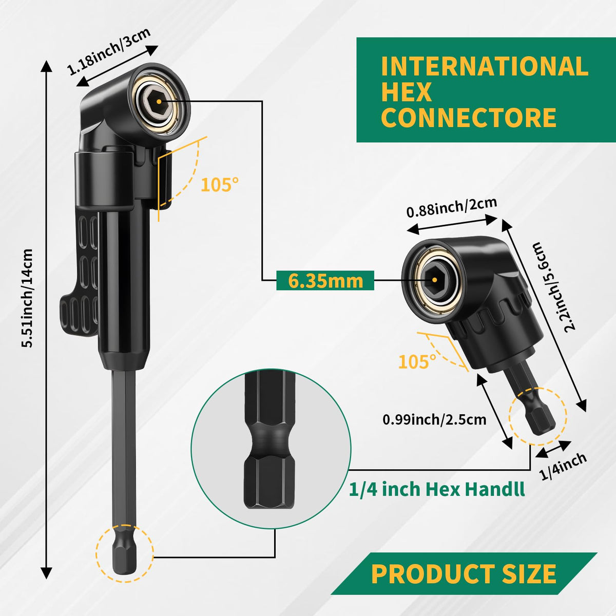Grenpro 105-degree short right-angle attachment fits compact gaps securely