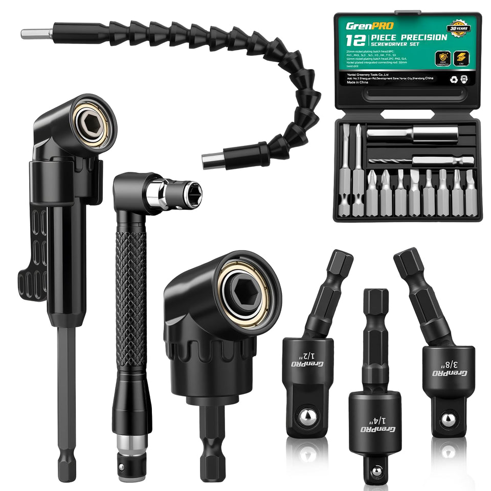 Grenpro 19-pcs flexible drill bit extension kit enables access to tight spaces for DIY projects