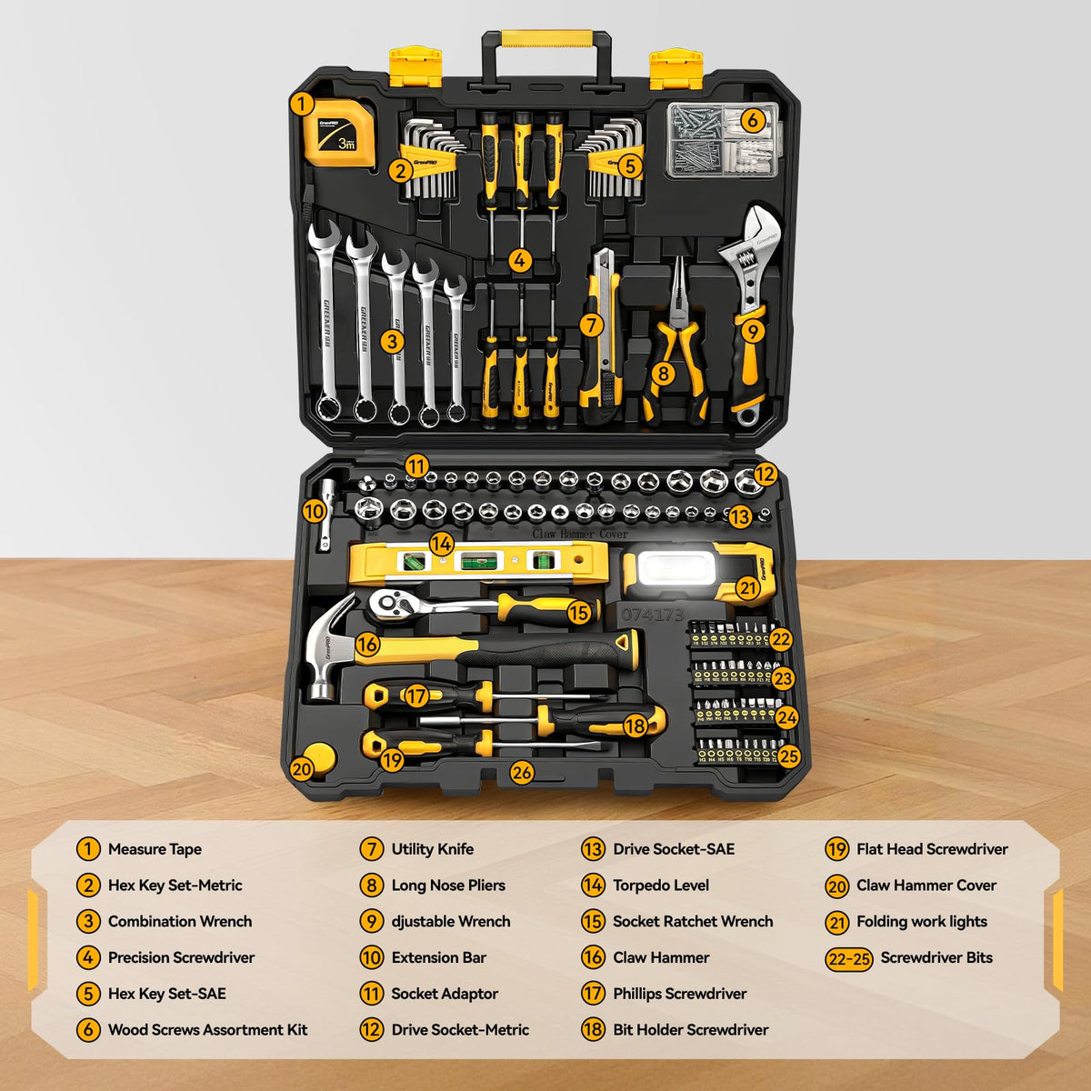 GRENPRO 219pcs tool set folding work light for portable illumination