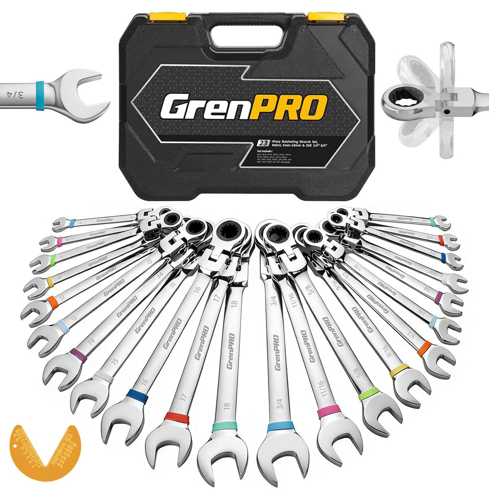 GRENPRO 23PCS flex-head wrench set main image showing organized case