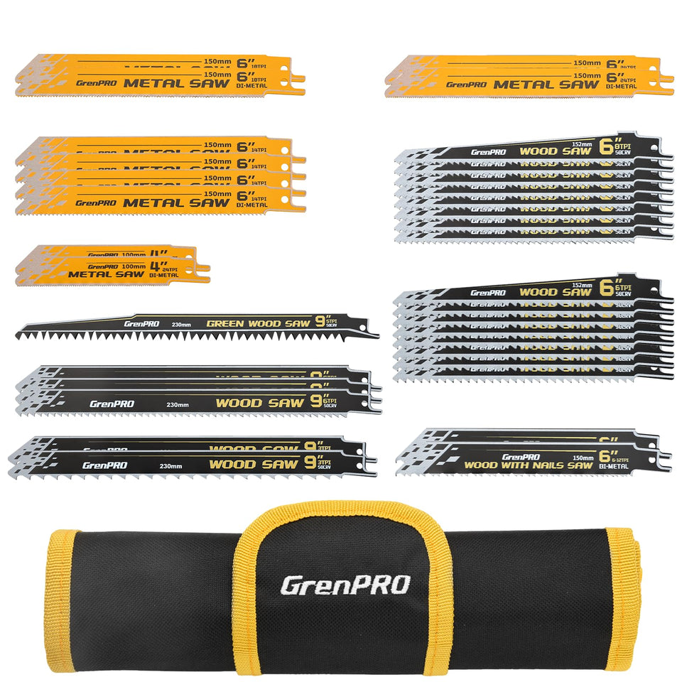 GRENPRO 34-piece saw blade set in organizer pouch for quick on-site access