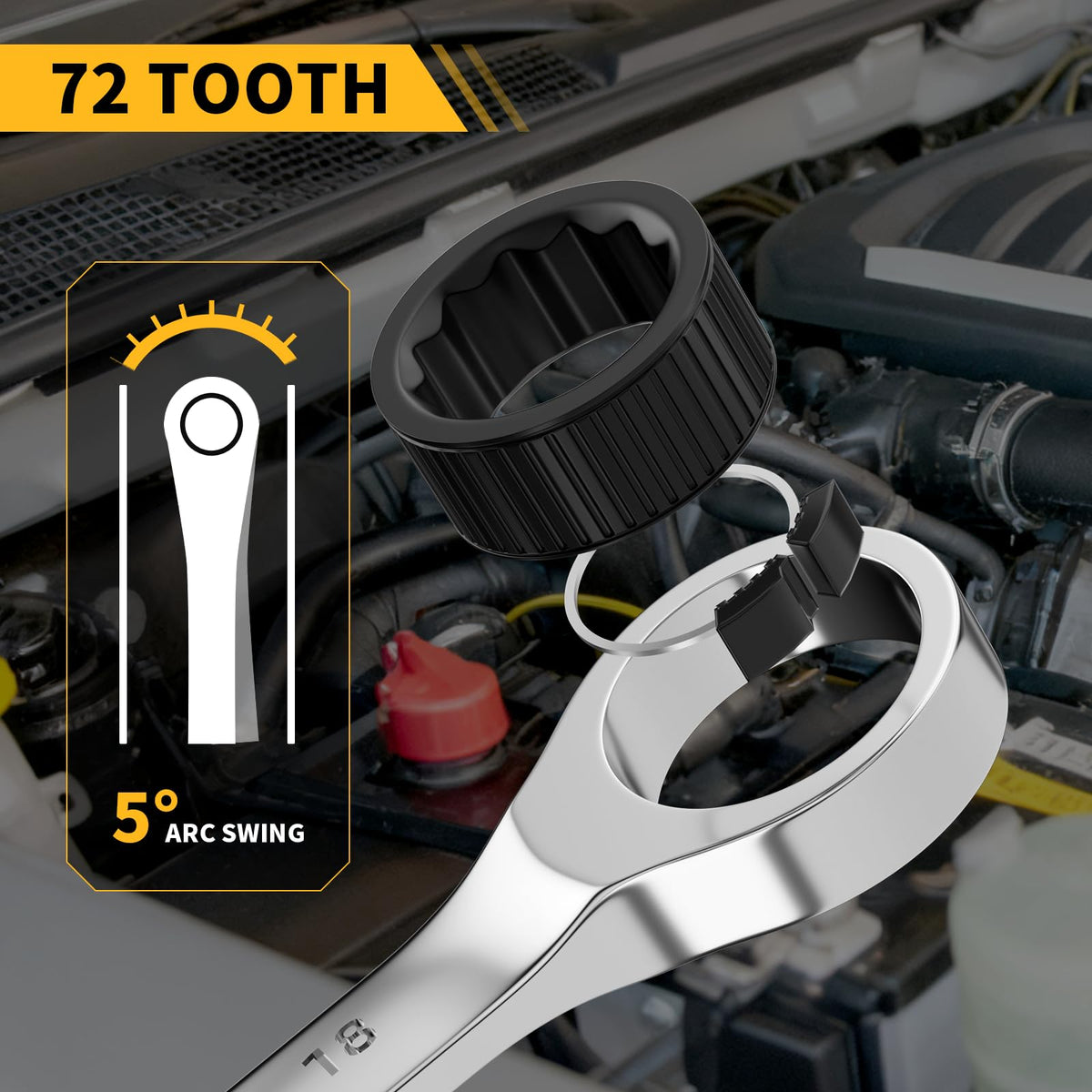 GRENPRO 72-tooth ratchet wrench ideal for tight spaces.