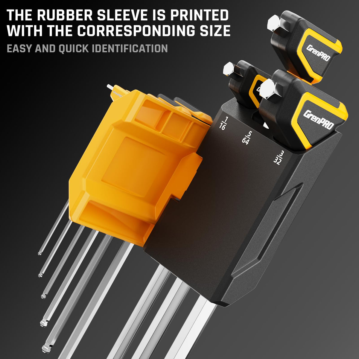 GRENPRO plastic holder keeps sizes organized for portable repairs.