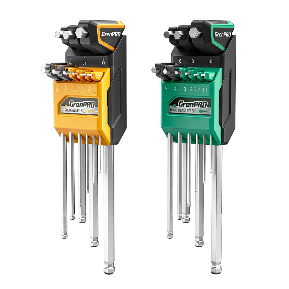 GRENPRO Allen wrenches set in hardened S2 steel for durable fastening tasks.