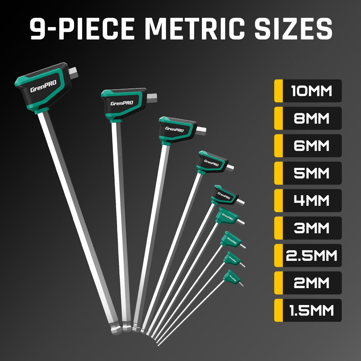 GRENPRO Allen wrenches long-arm T-handle extension improves leverage for stubborn screws.