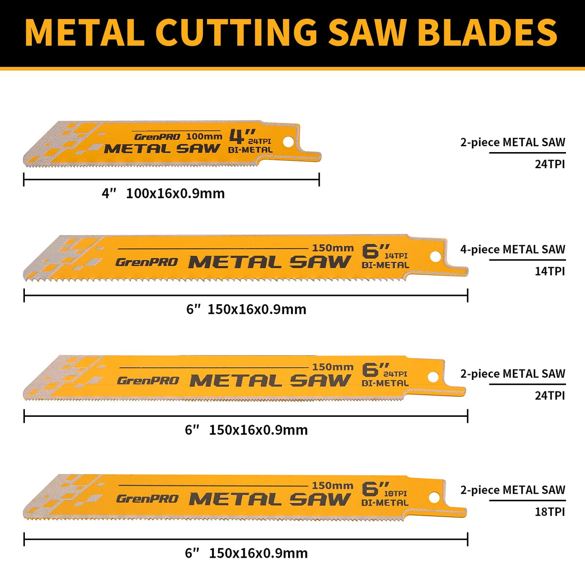 GRENPRO 6-inch bi-metal blades offer longer life for metal and pipe work