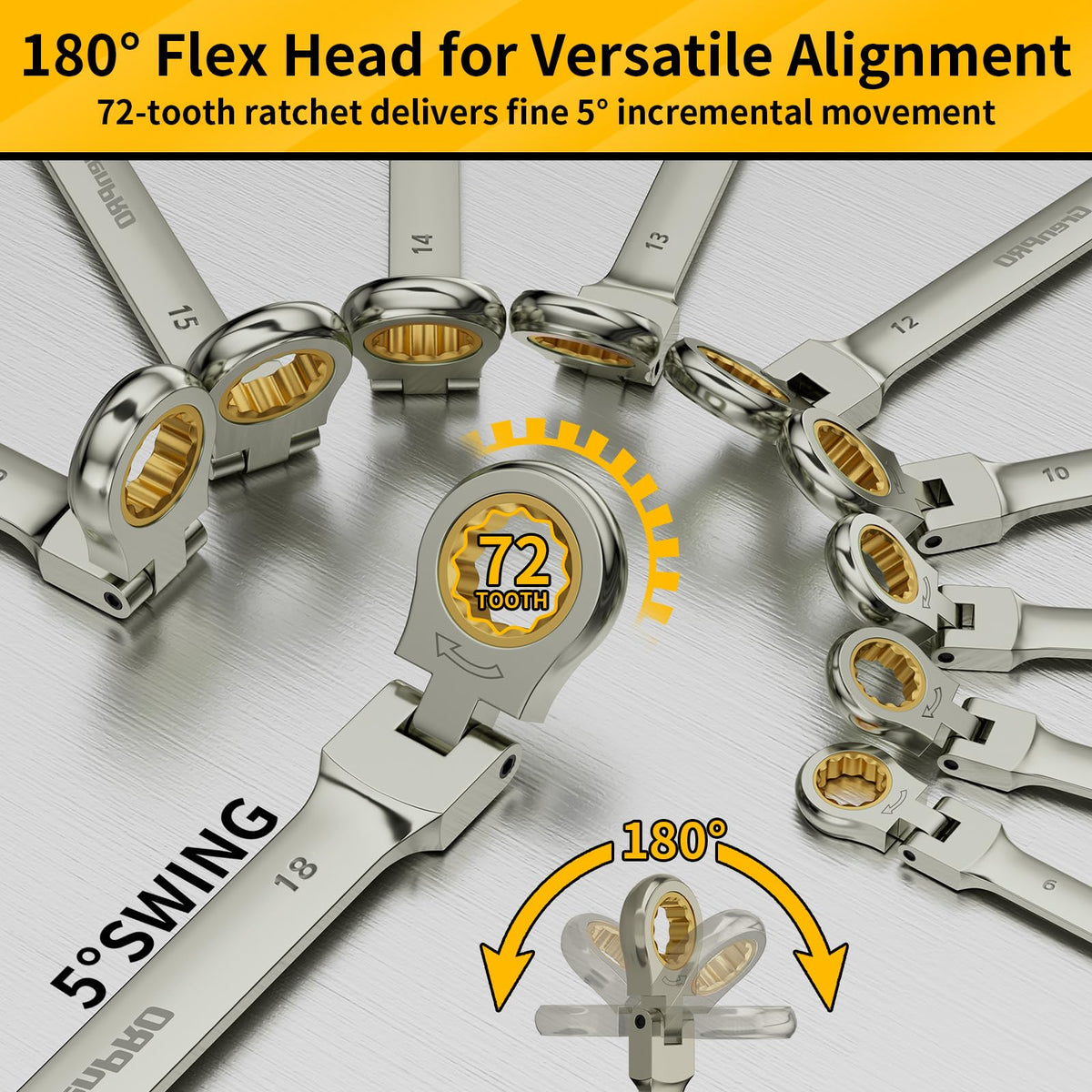 GRENPRO color-coded wrench openings for quick size identification