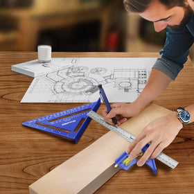 GRENPRO Combination Square in-use in a woodworking scene demonstrates 90-degree verification