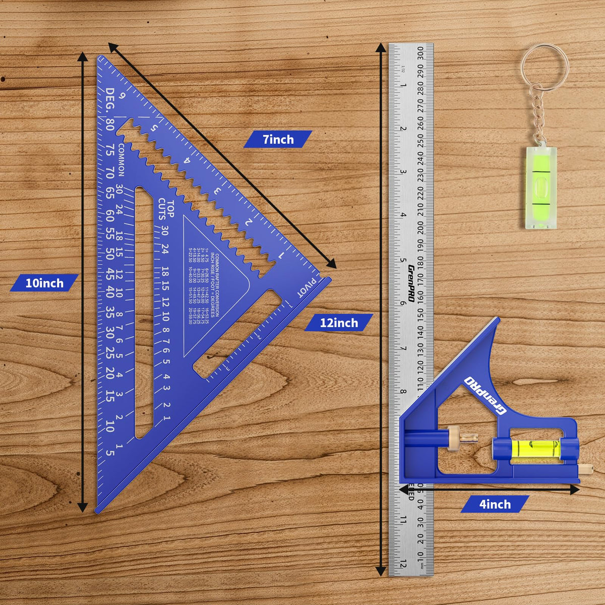 GRENPRO Combination Square includes pencil and protractor for marking and angle checks