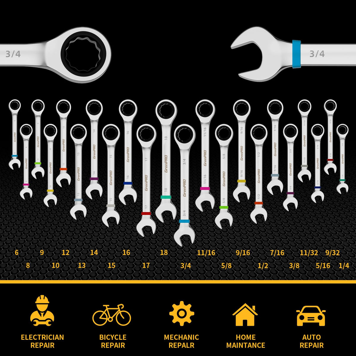 GRENPRO emergency-ready wrench set fits in car trunk and toolbox.