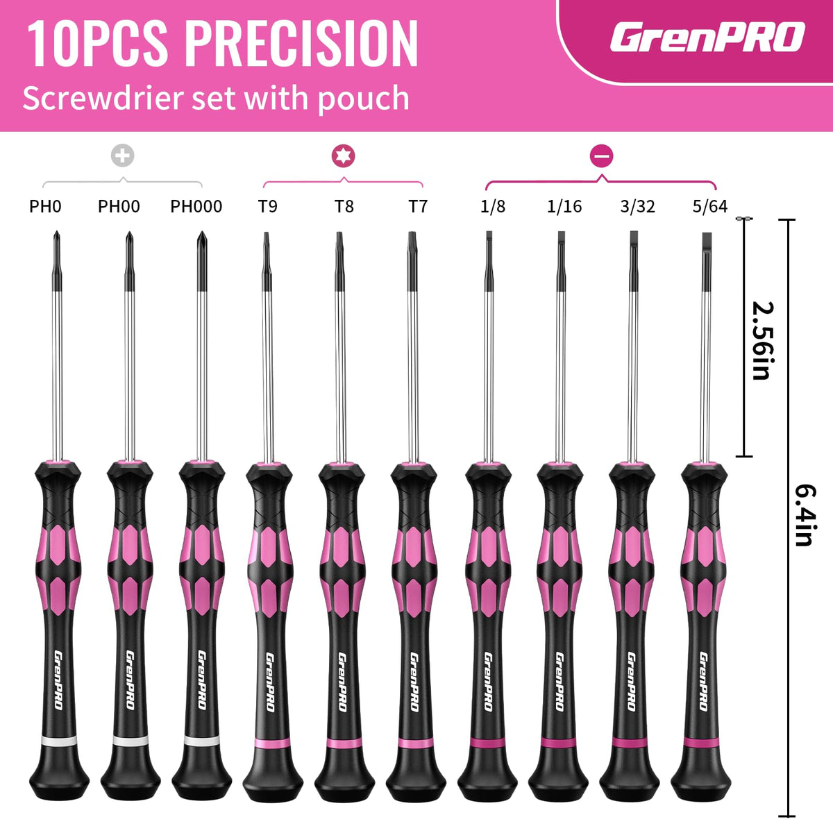 GRENPRO ergonomic textured handle with thumb-end cap for control.