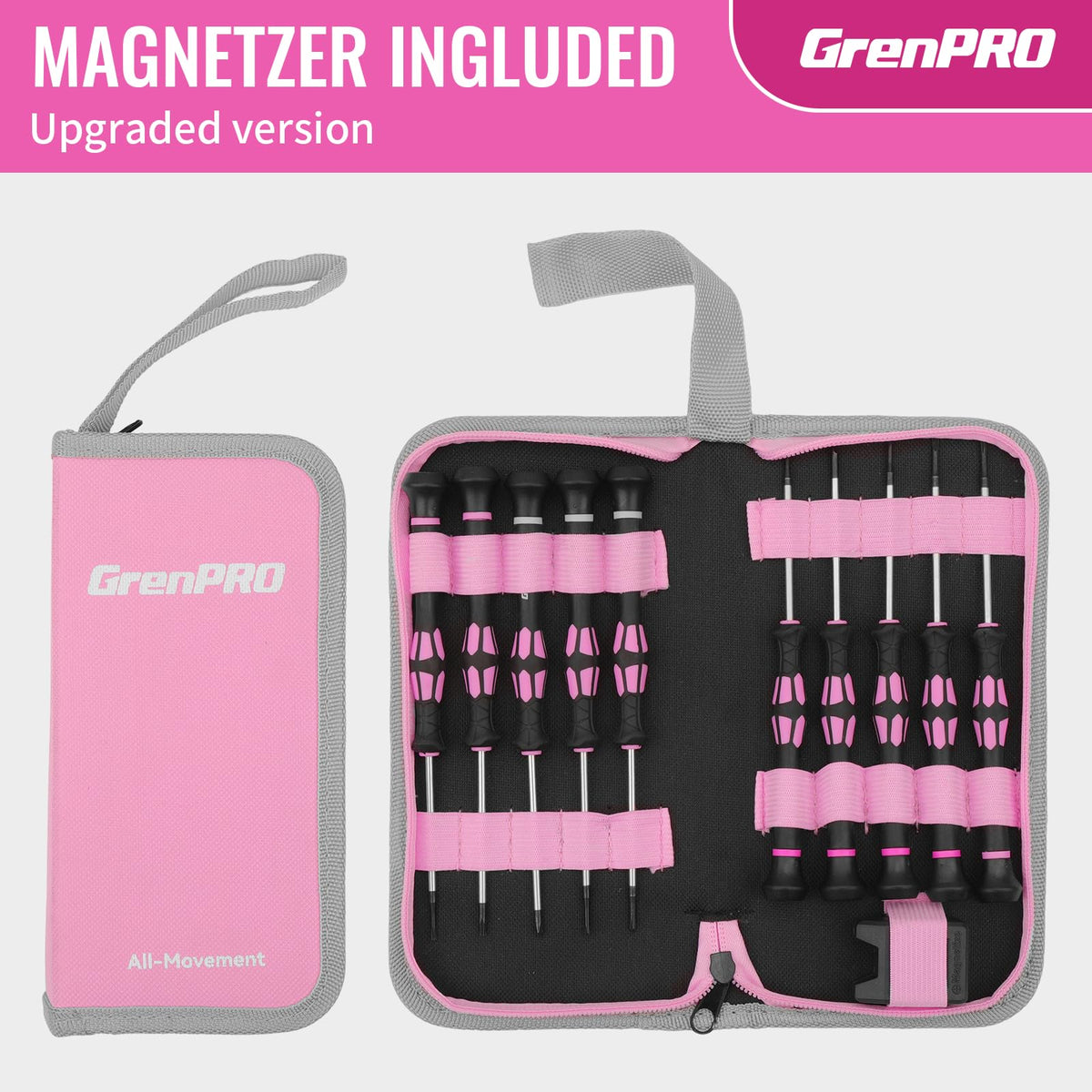 GRENPRO eyeglass screwdriver with ergonomic handle for precise, comfortable use.