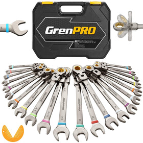 GRENPRO flex-head wrench set with 180° swivel head for tight spaces