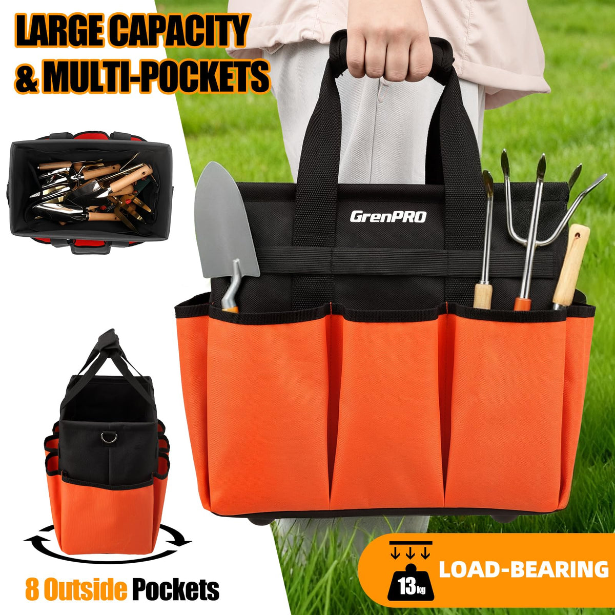 Grenpro foldable standable design with feet pegs stabilizes on uneven ground.