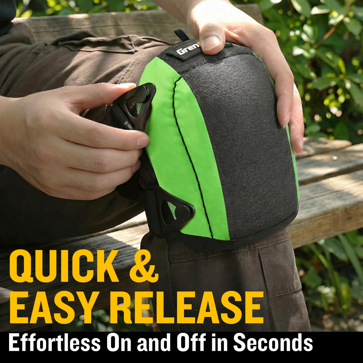 GRENPRO knee pads with adjustable straps for a secure fit.