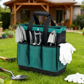 GrenPRO Garden Tool Bag interior elastic keeps long-handled tools in place.