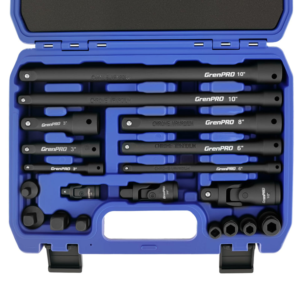 GRENPRO 50BV30 impact socket extension set in a case for quick access and transport