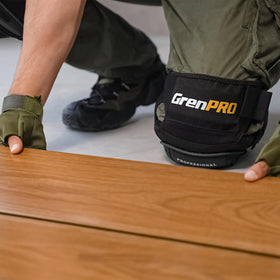 Grenpro knee pad strap close-up highlights secure fit and quick adjustments